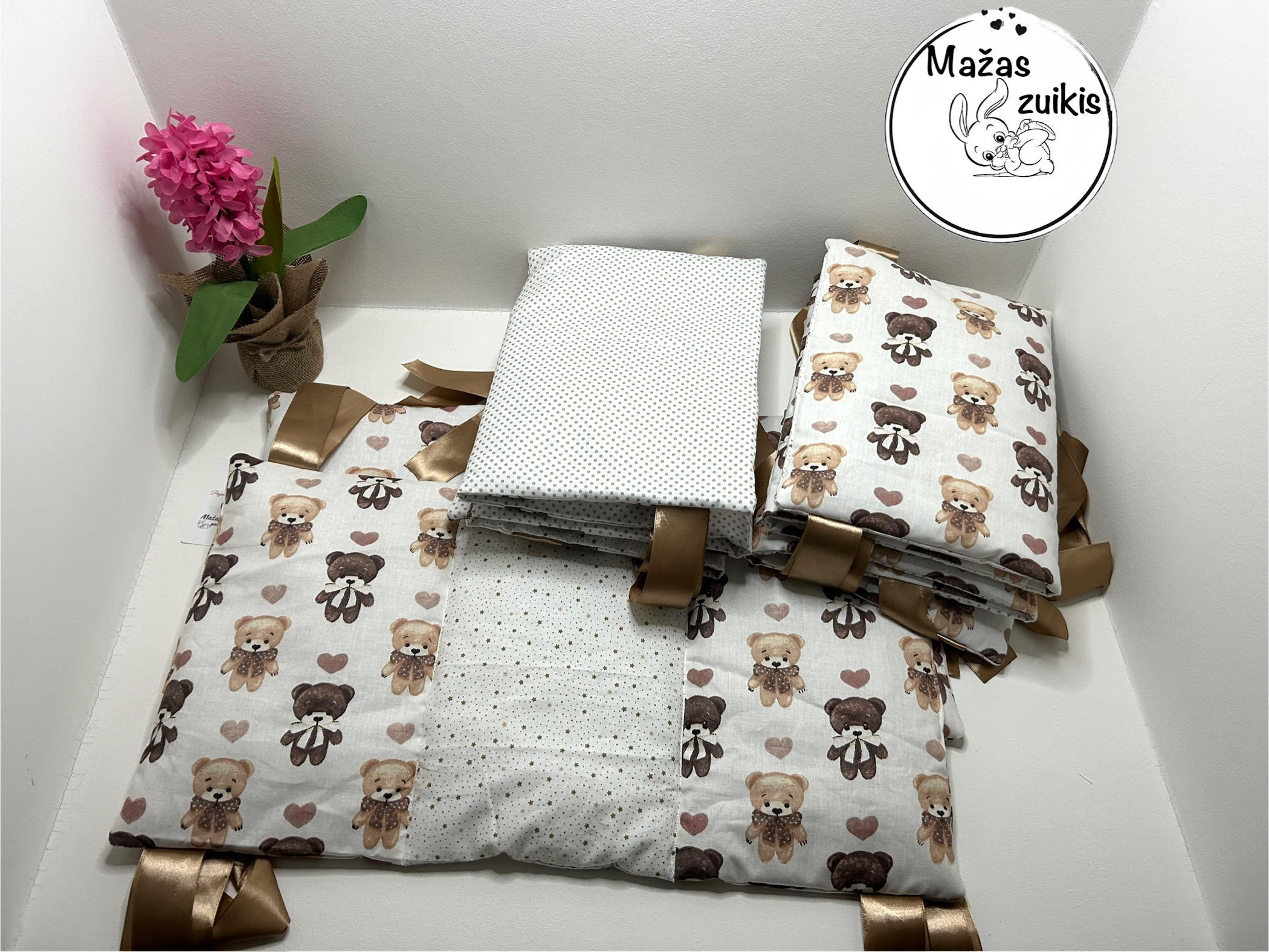 Apsaugėlė 120x60cm lovytei “MEŠKUTIS SU ŠIRDELE” - Image 3