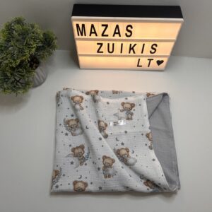 Dvigubas muslino pledukas 70x90cm “meškutis”