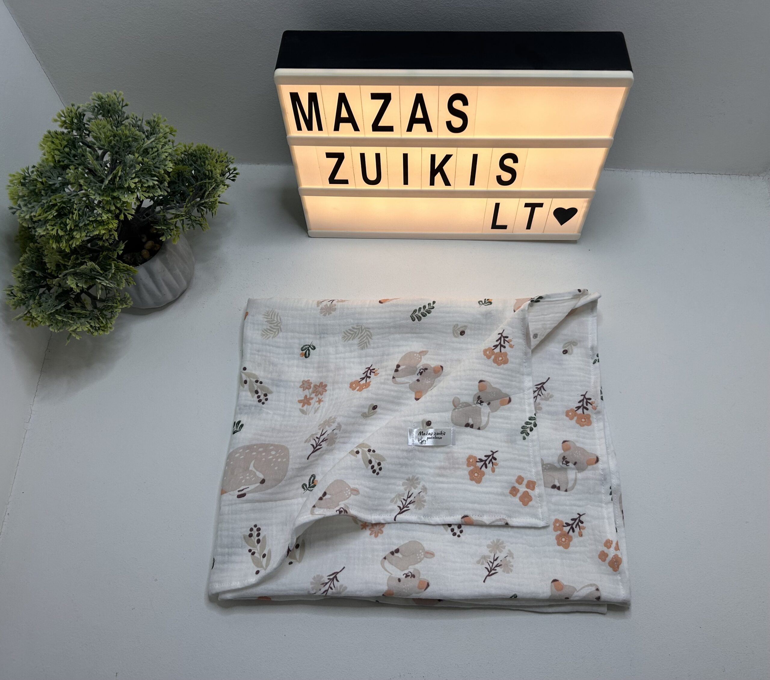 Muslino pledukas 70x90cm “kreminiai gyvūnai”
