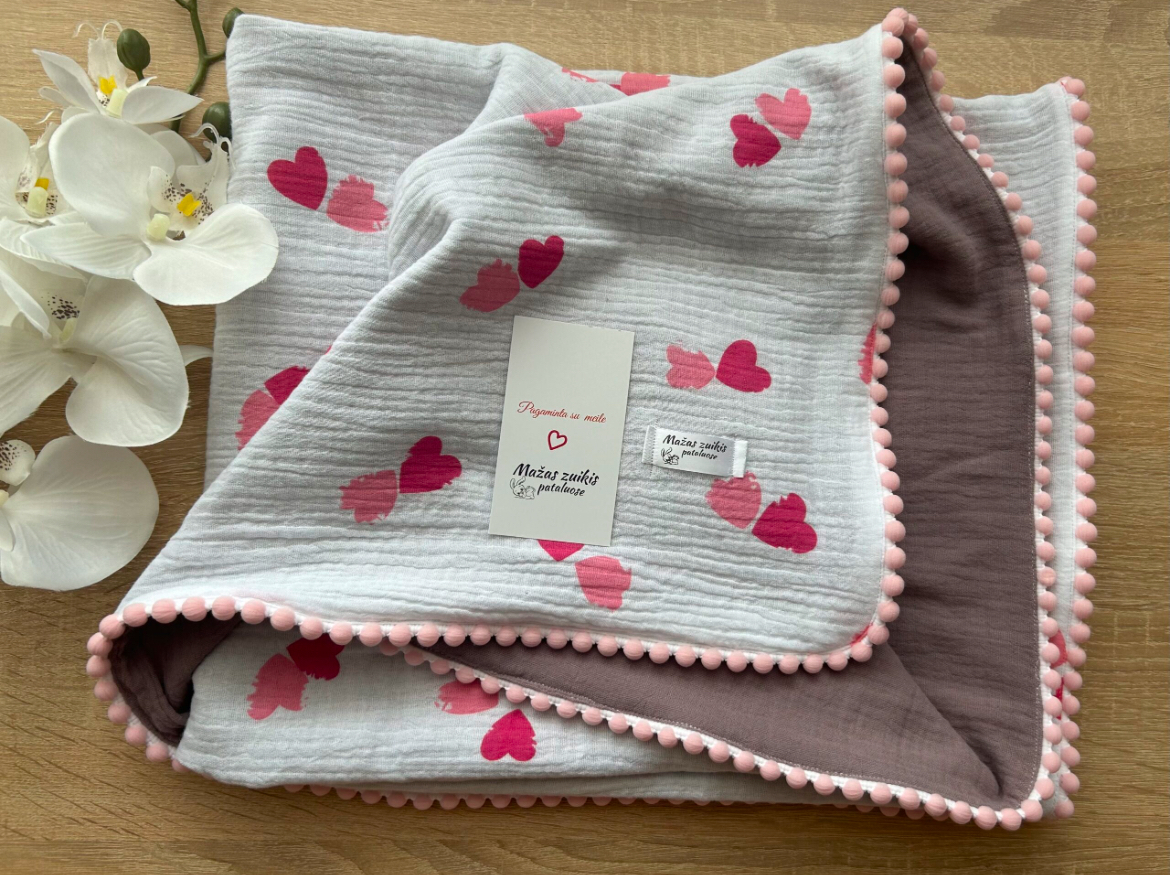 Muslino pledukas 70x90cm “ŠIRDELĖS”