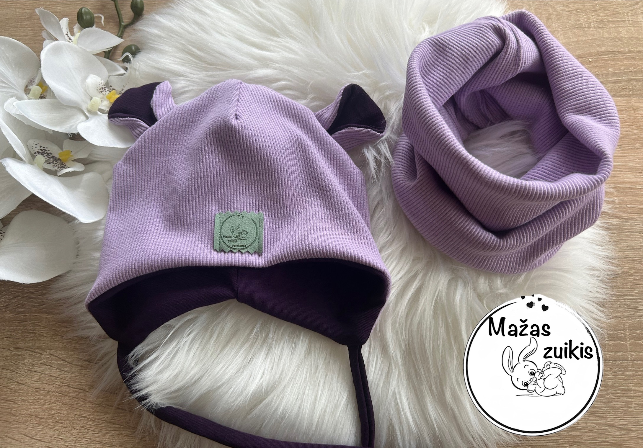 Kepurė ir mova pavasariui/rudeniui “Alyvinė” 39-43cm galvytei