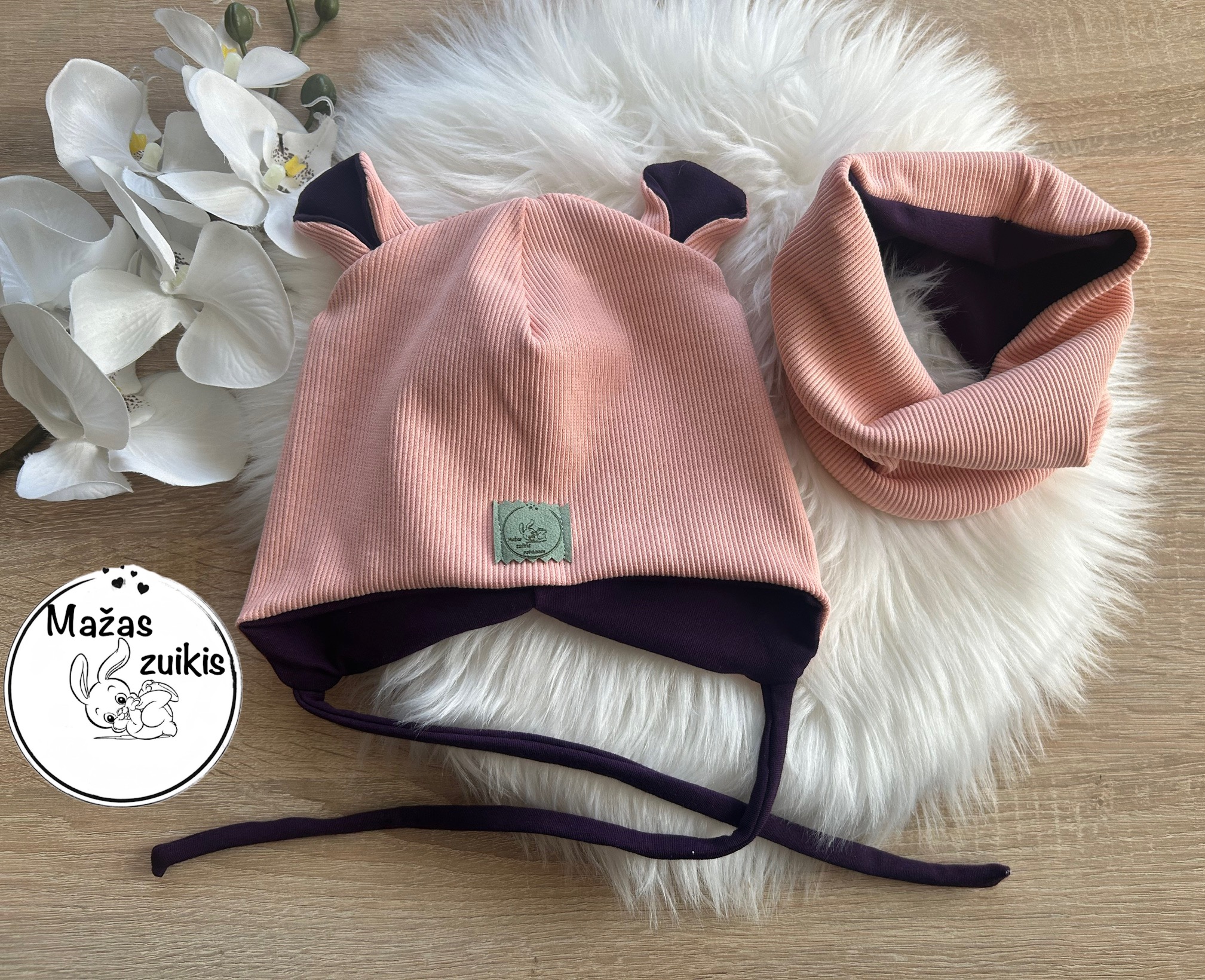 Kepurė ir mova pavasariui/rudeniui “Persiko” 46-50cm galvytei