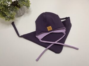 Kepurė ir kaklaskarė pavasariui/rudeniui “gesinta violetinė” 44-47cm galvytei
