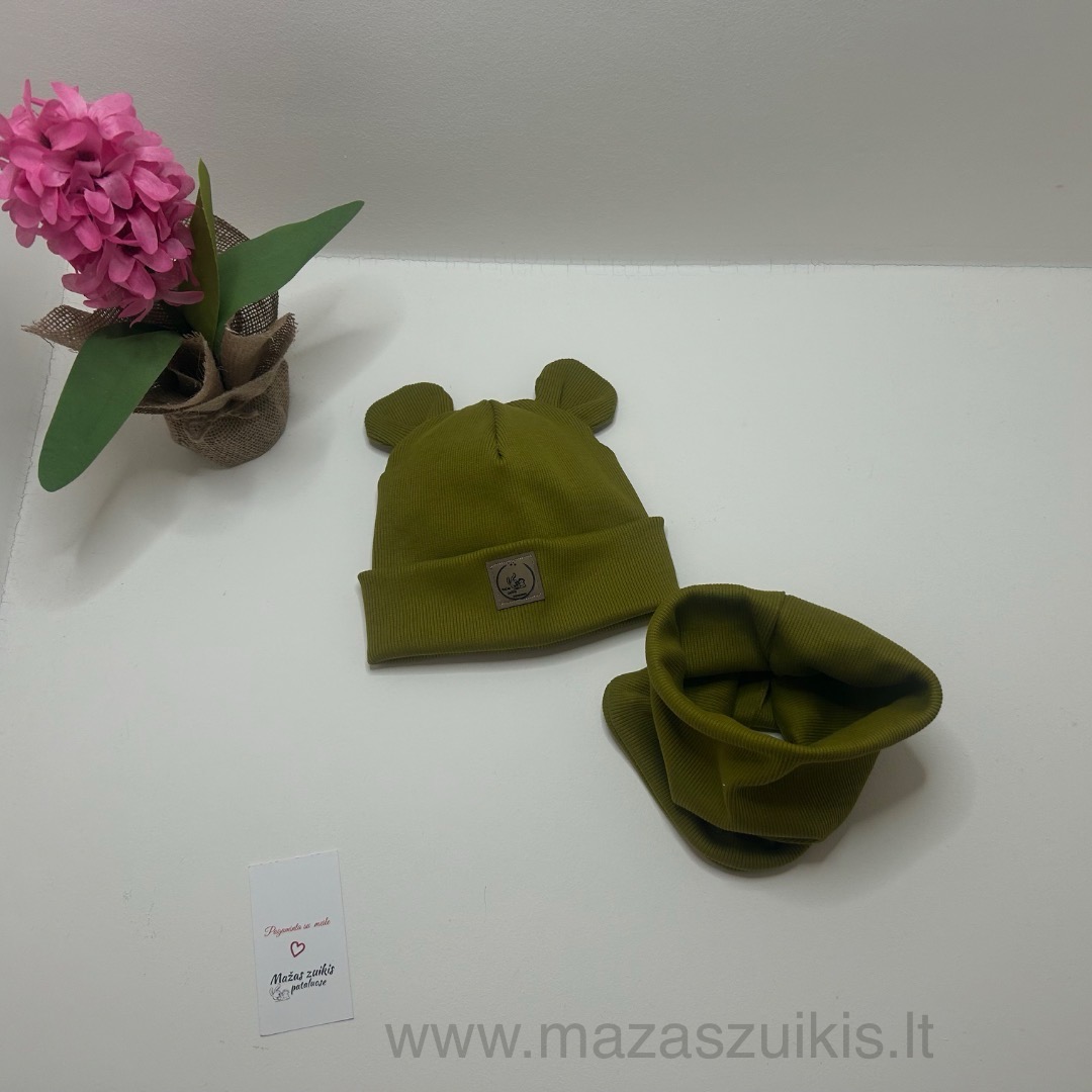 Kepurė 44-47cm ir mova pavasariui-rudeniui “Gvakamolė spalva”