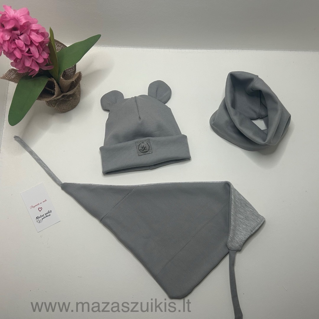 Kepurė 44-47cm ir mova arba kaklaskarė pavasariui-rudeniui “light silver spalva”