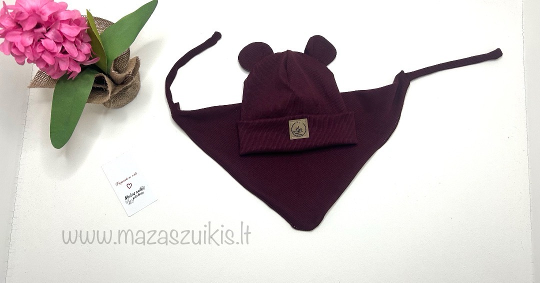 Kepurė 42-44cm ir/arba kaklaskarė pavasariui-rudeniui “Sodri vyšnia”