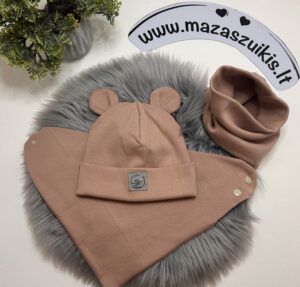 Kepurė 44-47cm ir/arba mova/kaklaskarė pavasariui-rudeniui “warm taupe”