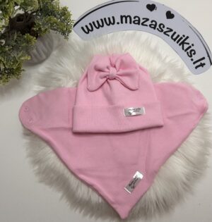Kepurė 42-44cm ir/arba kaklaskarė pavasariui-rudeniui “baby pink”