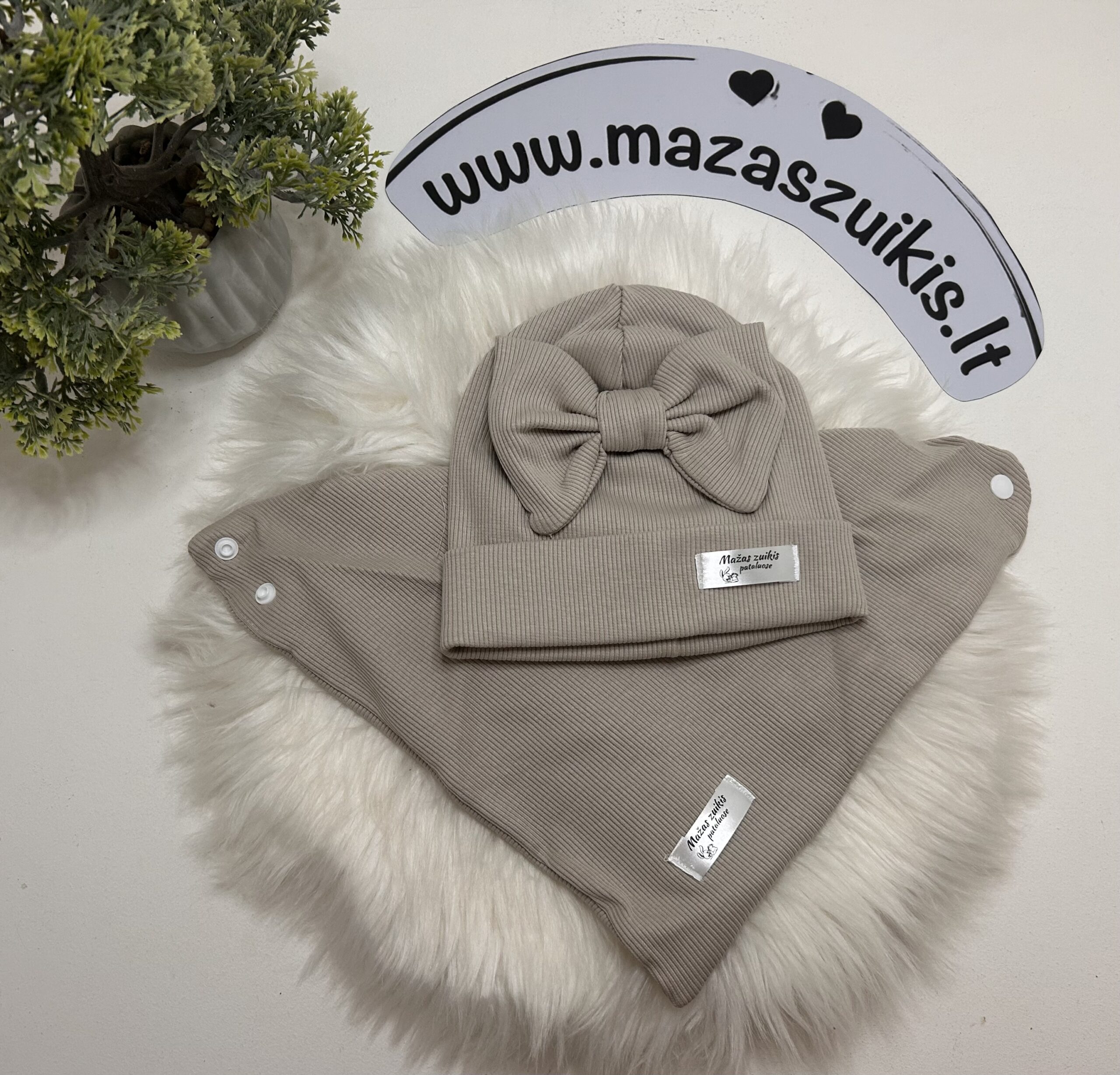 Kepurė 42-44cm ir/arba kaklaskarė pavasariui-rudeniui “Plaza taupe”