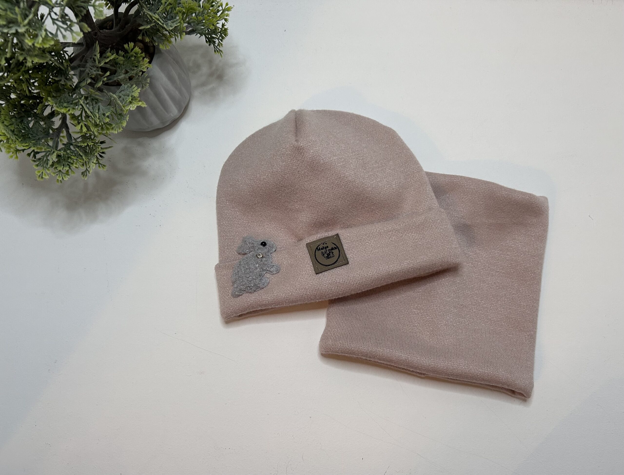 Kepurės ir movos komplektas 47-50cm galvytei “šviesus kakavos” - Image 2